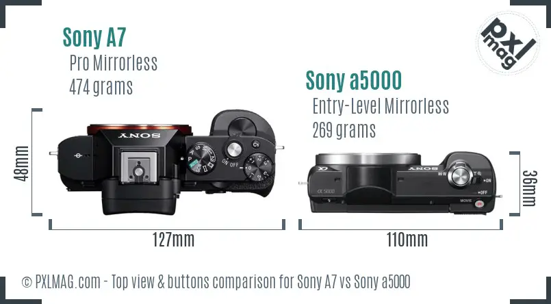 Sony A7 vs Sony a5000 top view buttons comparison