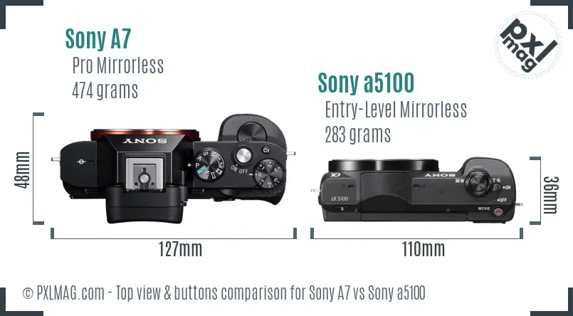 Sony A7 vs Sony a5100 top view buttons comparison