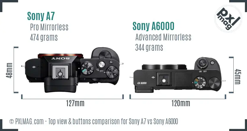 Sony A7 vs Sony A6000 top view buttons comparison