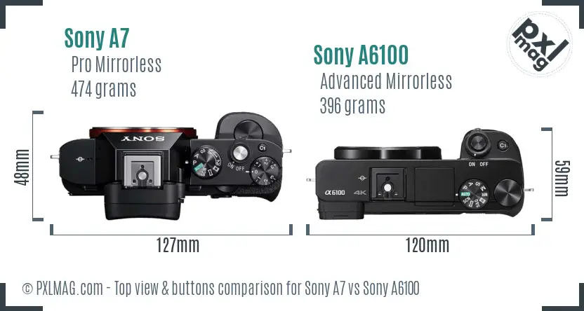 Sony A7 vs Sony A6100 top view buttons comparison