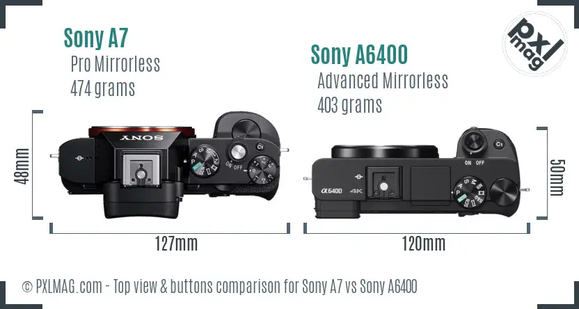 Sony A7 vs Sony A6400 top view buttons comparison