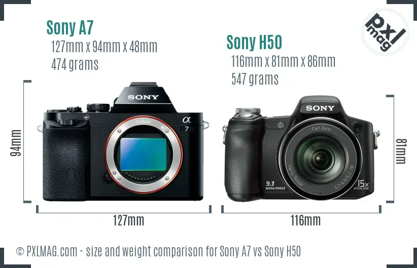 Sony A7 vs Sony H50 size comparison