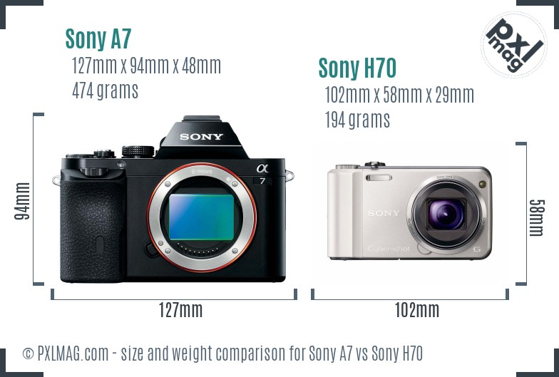 Sony A7 vs Sony H70 size comparison Sony A7 vs Sony H70 size comparison