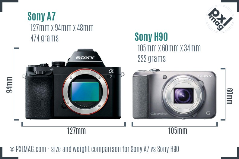 Sony A7 vs Sony H90 size comparison