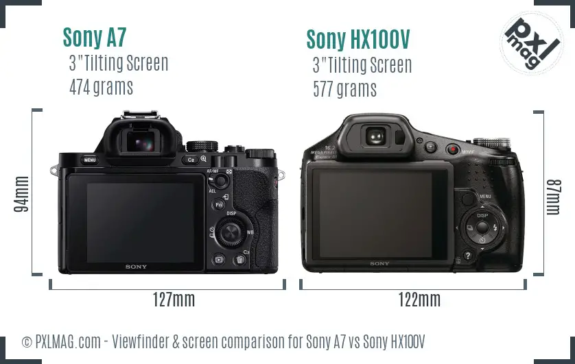 Sony A7 vs Sony HX100V Screen and Viewfinder comparison