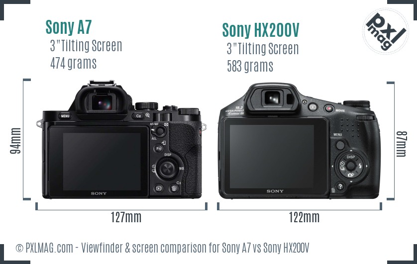 Sony A7 vs Sony HX200V Screen and Viewfinder comparison