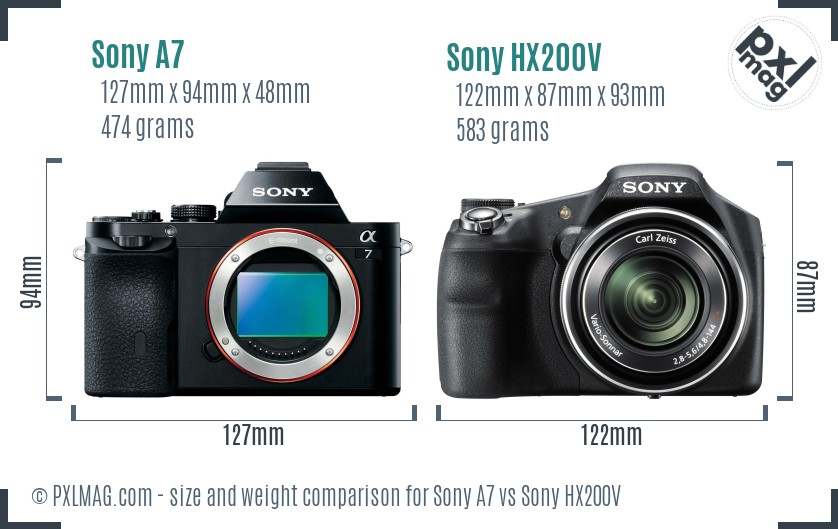Sony A7 vs Sony HX200V size comparison