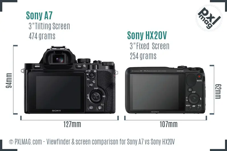 Sony A7 vs Sony HX20V Screen and Viewfinder comparison