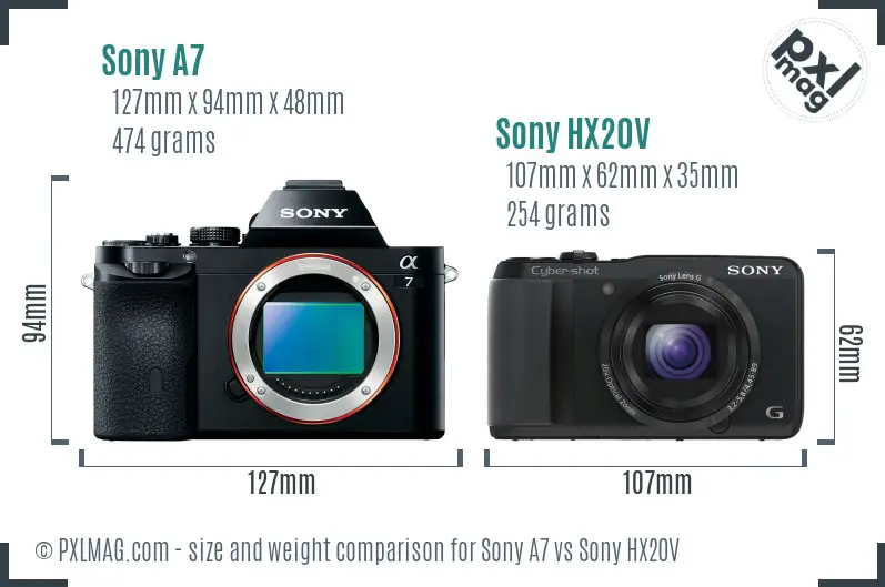Sony A7 vs Sony HX20V size comparison