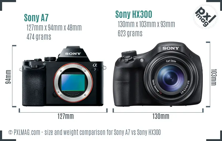 Sony A7 vs Sony HX300 size comparison Sony A7 vs Sony HX300 size comparison