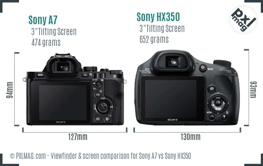 Sony A7 vs Sony HX350 Screen and Viewfinder comparison
