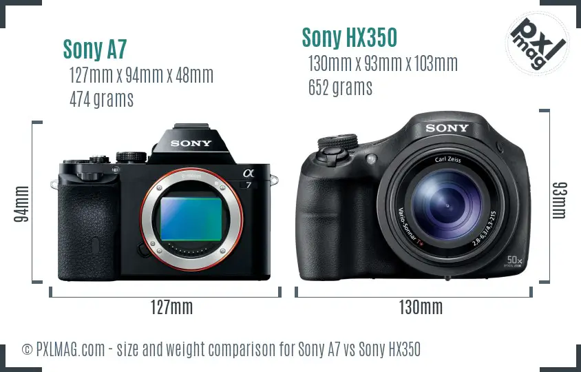 Sony A7 vs Sony HX350 size comparison Sony A7 vs Sony HX350 size comparison