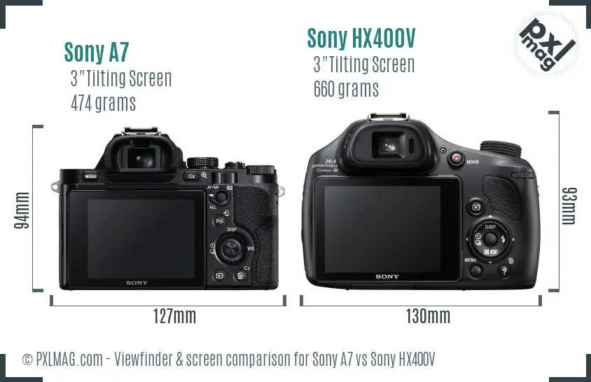 Sony A7 vs Sony HX400V Screen and Viewfinder comparison Sony A7 vs Sony HX400V Screen and Viewfinder comparison