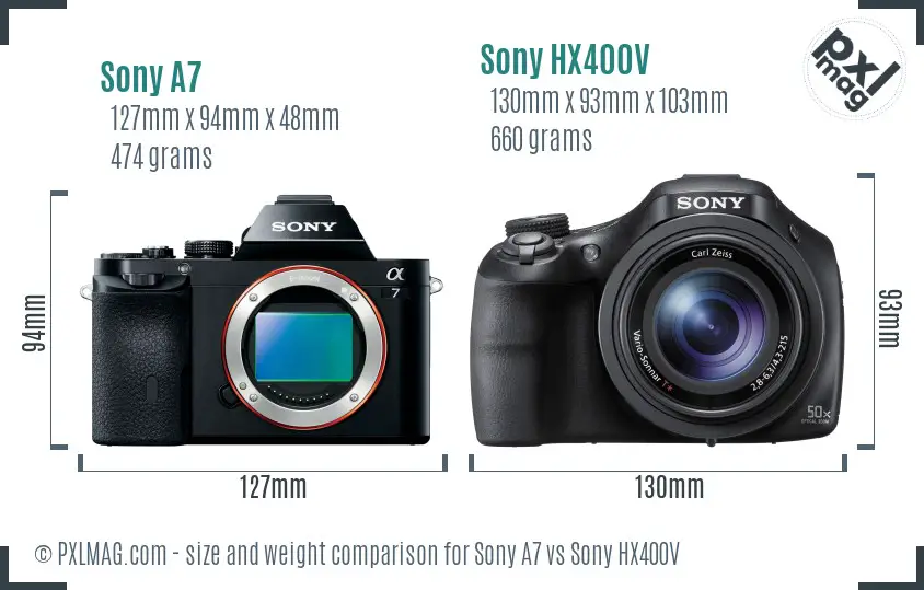 Sony A7 vs Sony HX400V size comparison Sony A7 vs Sony HX400V size comparison