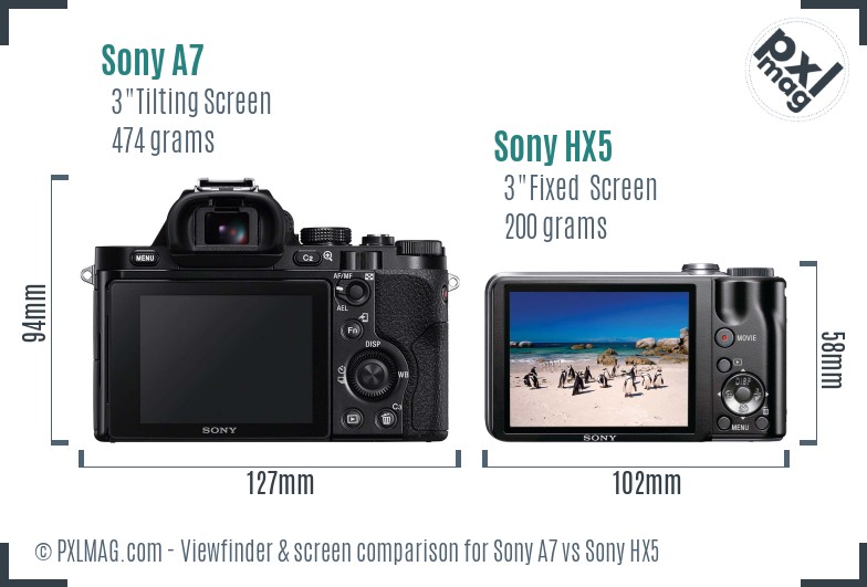 Sony A7 vs Sony HX5 Screen and Viewfinder comparison