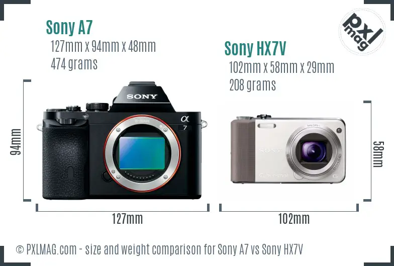 Sony A7 vs Sony HX7V size comparison