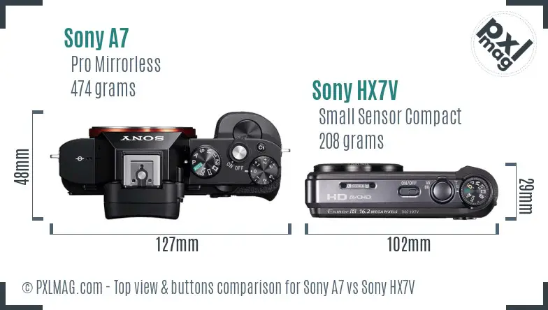 Sony A7 vs Sony HX7V top view buttons comparison