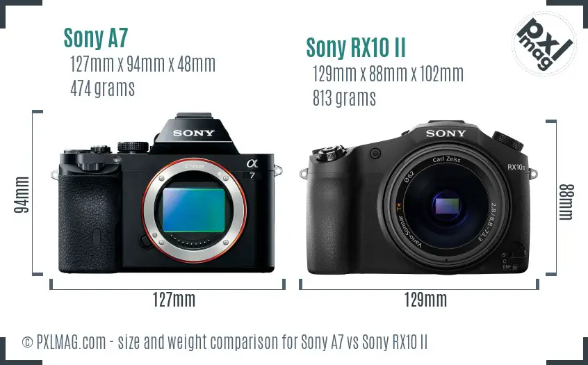 Sony A7 vs Sony RX10 II size comparison Sony A7 vs Sony RX10 II size comparison