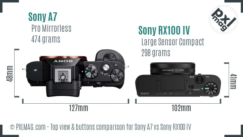 Sony A7 vs Sony RX100 IV top view buttons comparison