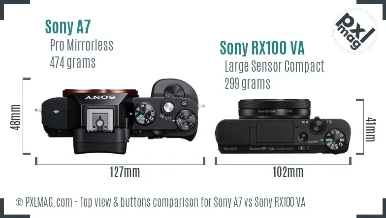 Sony A7 vs Sony RX100 VA top view buttons comparison