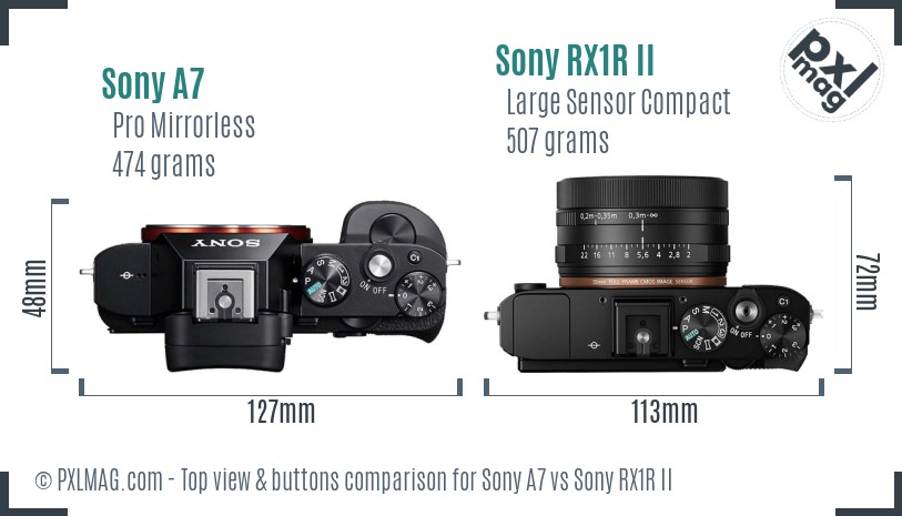 Sony A7 vs Sony RX1R II top view buttons comparison