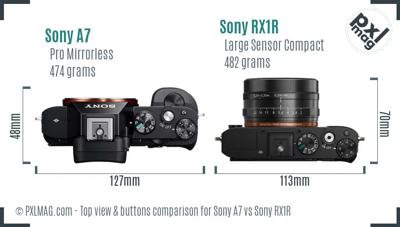 Sony A7 vs Sony RX1R top view buttons comparison