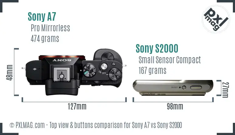 Sony A7 vs Sony S2000 top view buttons comparison