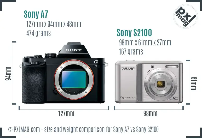 Sony A7 vs Sony S2100 size comparison