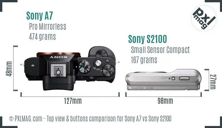 Sony A7 vs Sony S2100 top view buttons comparison