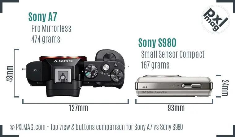Sony A7 vs Sony S980 top view buttons comparison