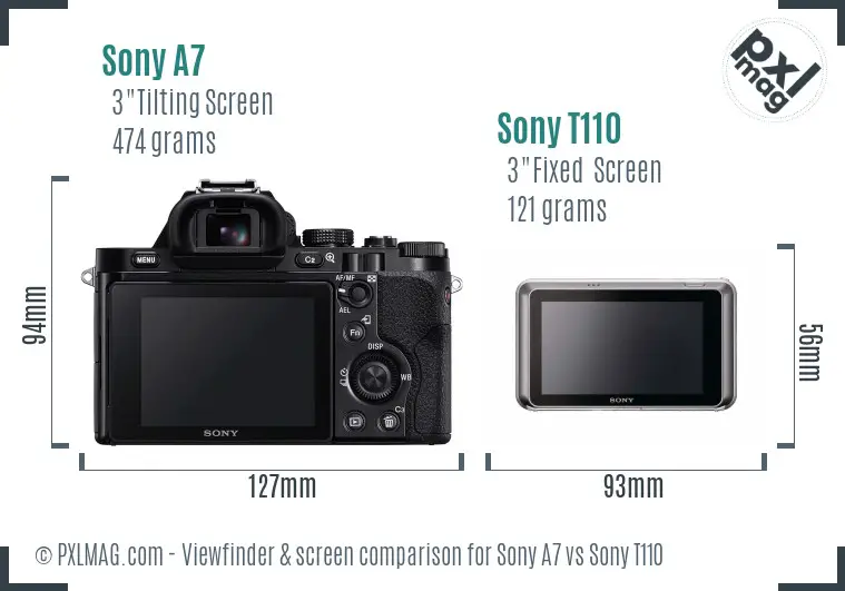 Sony A7 vs Sony T110 Screen and Viewfinder comparison