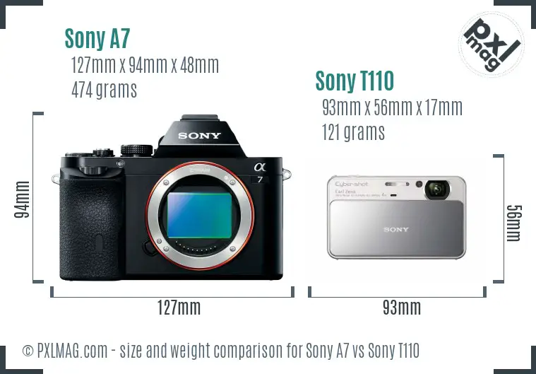 Sony A7 vs Sony T110 size comparison