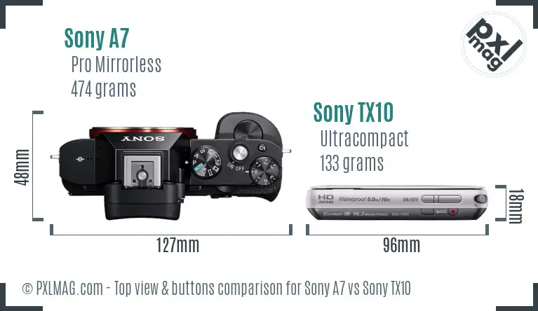 Sony A7 vs Sony TX10 top view buttons comparison