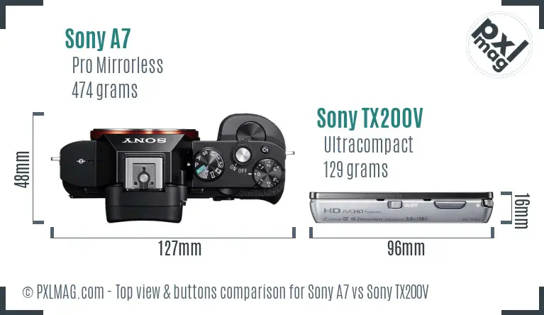 Sony A7 vs Sony TX200V top view buttons comparison