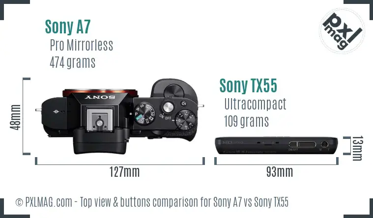 Sony A7 vs Sony TX55 top view buttons comparison
