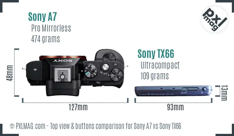 Sony A7 vs Sony TX66 top view buttons comparison