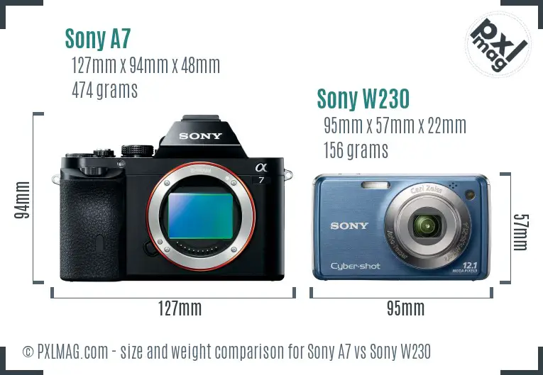 Sony A7 vs Sony W230 size comparison