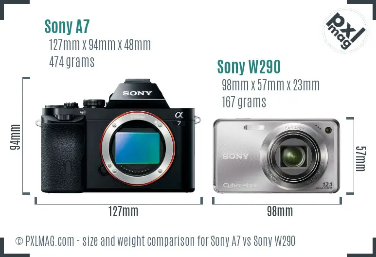 Sony A7 vs Sony W290 size comparison