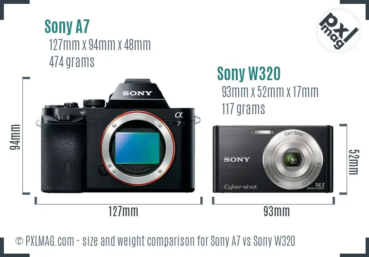 Sony A7 vs Sony W320 size comparison