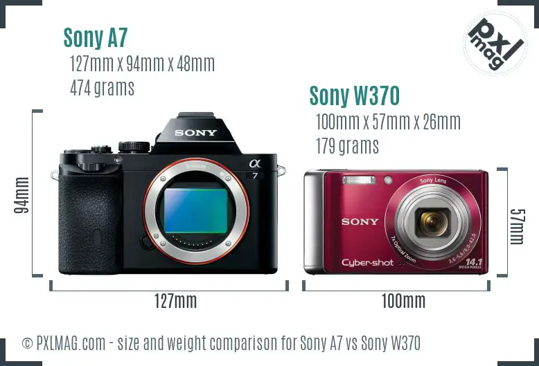 Sony A7 vs Sony W370 size comparison