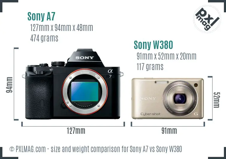 Sony A7 vs Sony W380 size comparison