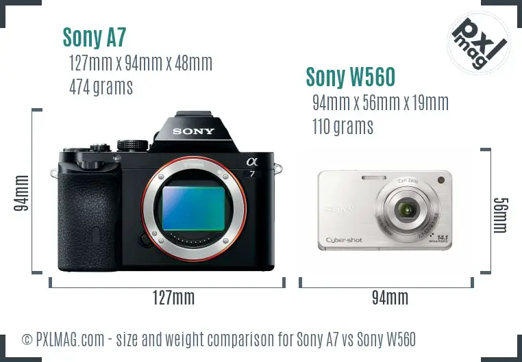 Sony A7 vs Sony W560 size comparison