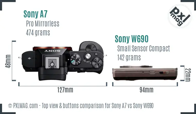 Sony A7 vs Sony W690 top view buttons comparison