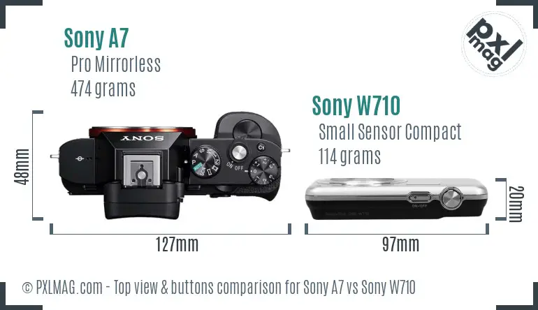 Sony A7 vs Sony W710 top view buttons comparison