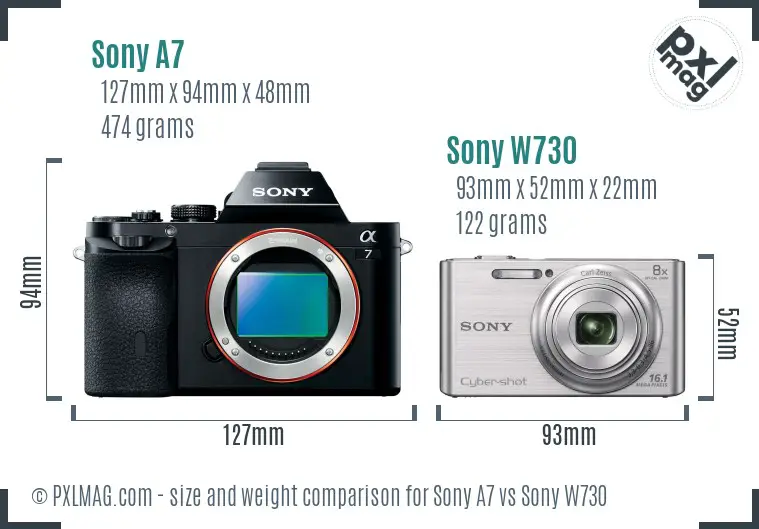 Sony A7 vs Sony W730 size comparison