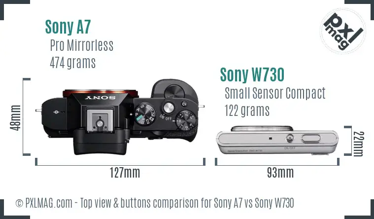 Sony A7 vs Sony W730 top view buttons comparison