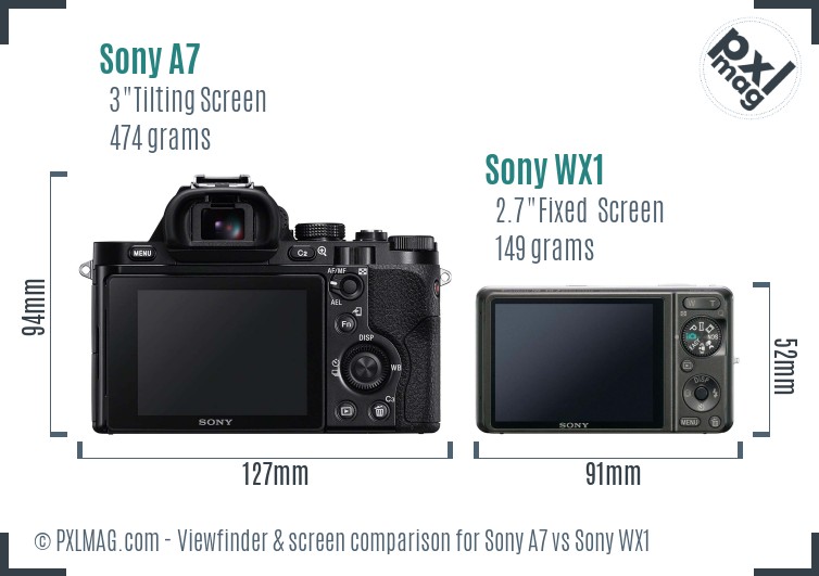 Sony A7 vs Sony WX1 Screen and Viewfinder comparison