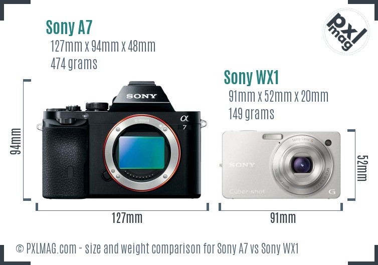 Sony A7 vs Sony WX1 size comparison