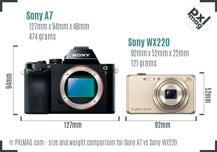 Sony A7 vs Sony WX220 size comparison