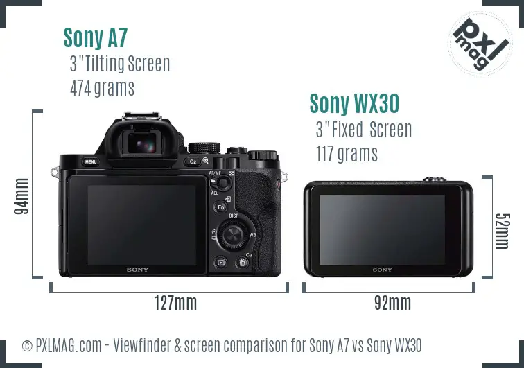 Sony A7 vs Sony WX30 Screen and Viewfinder comparison